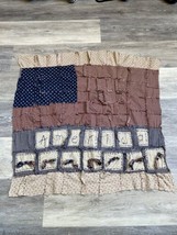 Americana Flag Primitive Yea Stained Country Rag Tye Decor Home 26”x28” ... - $14.80