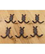 6 Cast Iron Wall Coat Hooks Knot Rope Western Hat Hook Hall Tree Bath Ra... - $35.37 CAD