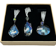 Kirks Folly Three Crystal Ornament Set Silver Ribbon Aurora Borealis NEW in BOX - £43.50 GBP