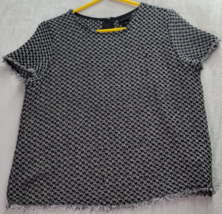 WHO WHAT WEAR Blouse Top Womens Size Medium Gray Cap Sleeve Round Neck Back Zip - £16.13 GBP