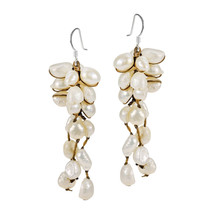 Nature Inspired Hanging Cluster of White Pearl &amp; Rope Dangle Earrings - £8.62 GBP