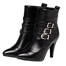 Fashion Woman Boots Pointed Toe Thin High Heels Buckle Zipper Plus Size 33-45 Bl - £56.76 GBP