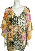 Swim Cover Up J Valdi Animal Print 2X Multicolor Semi Sheer with Sleeves - $18.93