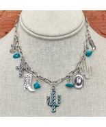 New Boutique Saguaro Cactus Faux Turquoise Charm Necklace Cowgirl Boot W... - $26.99