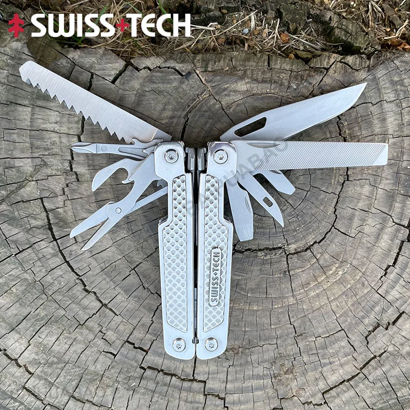 SWISS TECH 15 in 1 Multitool Folding Pliers Pocket Scissors Saw Multifunctional - £37.96 GBP