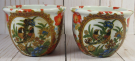 VINTAGE Asian 2 Small Cups Birds &amp; Floral Pattern 3&quot; x 2&quot; Gold Accents. - £10.20 GBP