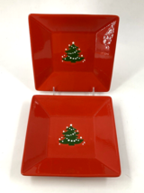 2- Waechtersbach Red Christmas Tree 7 Inch Square Bread Plates Old Backstamp - £56.77 GBP