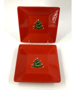 2- Waechtersbach Red Christmas Tree 7 Inch Square Bread Plates Old Backs... - £57.11 GBP