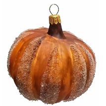 Orange Pumpkin Polish Blown Glass Christmas Ornament Holiday Decoration - $29.68