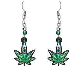 All Seeing Eyes Pot Leaf Hemp Graphic Dangle Earrings - Psychedelic Fashion Hand - £11.86 GBP