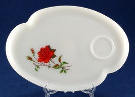 Federal Glass Co Dura-White Rosecrest Snack Tray Plate Milk Glass New Rose - £6.03 GBP