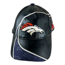 Leather Denver Broncos Hat Reebok Leather Strap Back NFL Footballl Cap Black VTG - £18.30 GBP