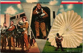 Vtg Curt Teich Linen Postcard WWII Propaganda V Series Parachute Troops - £4.58 GBP