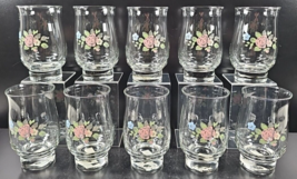 10 Pfaltzgraff Tea Rose 14 Oz Tumbler Set Clear Floral Curved Glasses Li... - $88.77
