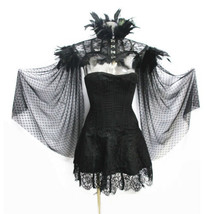 Ladies Feather Lace Shawl Wrapped Retro Cloak Bezel Cover Punk Long Sleeve  - $27.10