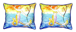 Pair of Betsy Drake Betsy’s Mermaid Small Pillows 11 Inch X 14 Inch - £55.38 GBP