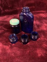 Vintage Med Cobalt Blue Bottles 1/Vicks, 3/Noxema, &amp; 1/Hazel Atlas Marked - £27.13 GBP