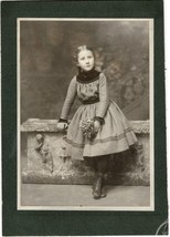 Named Cabinet Photo early 1900s - Young Girl in Pig Tails, Bouquet, &amp; Lace Shoes - £12.01 GBP