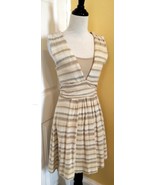 ELLA MOSS Creamy Beige/Metallic Gold Stripe Lined Wool Blend Sweater Dre... - $26.67 CAD