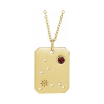 14k Yellow Gold Pisces Zodiac Constellation Garnet and Diamond Necklace - £598.60 GBP