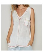Sleeveless V Neck Front Pocket Solid Knit Tank Top Off White Small - $33.85 CAD