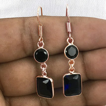 925 Sterling Silver Glass &amp; Onyx Silver/Gold/ Rose Gold Plated Earrings Gift - £21.26 GBP+