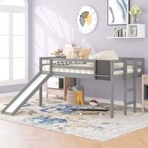 Twin Loft Bed with Slide, Stairs &amp; Chalkboard - Gray - $275.99