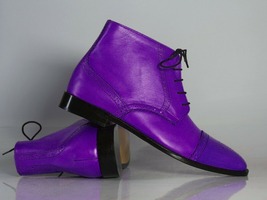 Handmade Men&#39;s Purple Leather Cap Toe Chukka Half Ankle Boots, Men Designer Boot - £127.86 GBP+