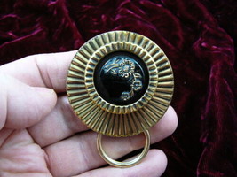 #E-729) Black gold flower Czech Eyeglass pin id badge pendant - £19.50 GBP