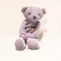 Lavender Teddy Bear Holding Bouquet Plush Stuffed Animal 7&quot; Floppy Bean Bag - £13.68 GBP