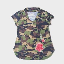 Blush Camo with Rose Shirt Women&#39;s Large L Sleeve Cropped Keyhole Stretchy - £7.53 GBP