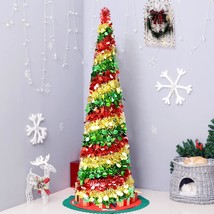  Christmas Tree 5 FT Collapsible Pop up Artificial Tree Large Round Sequin - £41.53 GBP