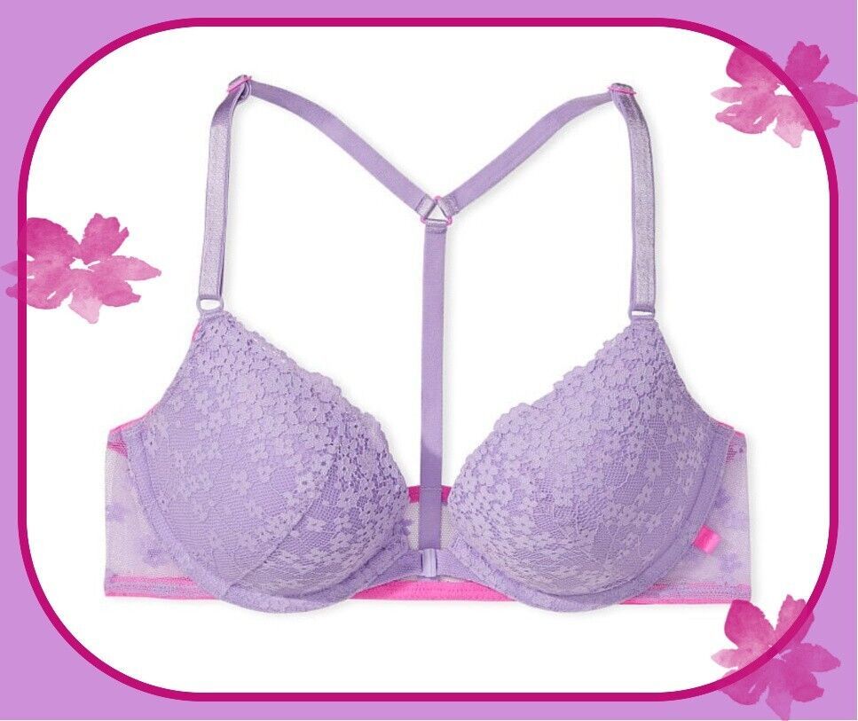 Primary image for 40C Purple DaisyLace Front Close T ExtremeLift Victorias Secret Plunge PU UW Bra