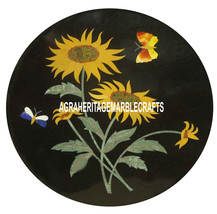 Black Marble Round Top Table Inlay Butterfly Arts Mosaic Home Garden Decor H3362 - £162.63 GBP+