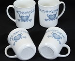 Corelle Blue Hearts Mugs 3 3/4&quot; Tall Lot of 4 - $14.69