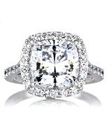 Sterling Silver AAAA Cubic Zirconia Cushion Shape Halo Ring  - €17,24 EUR