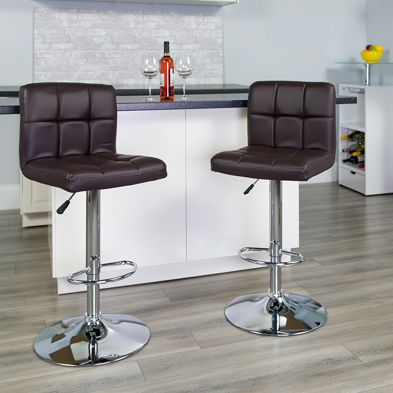 Brown Quilted Vinyl Barstool DS-810-MOD-BRN-GG