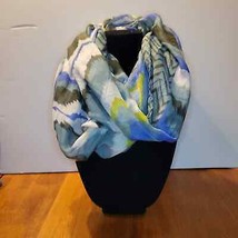 Blue, Green, White, Black Wave Graphic Semi-Sheer Printed Infinity Scarf - £11.86 GBP
