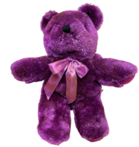 Vintage Tonytoy Plush Purple Glitter Bear Stuffed Animal Bow 13&quot; Lovey - £11.62 GBP