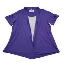 Notations Shirt Womens 2X Purple White Short Sleeve Open Front Stretch Pullover - £17.88 GBP