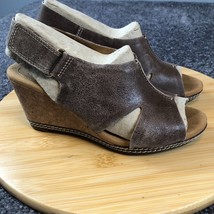 Clarks Collection Comfort Wedge Cork Sandals Women&#39;s 6 Shoes Brown Hook &amp; Loop - £19.26 GBP
