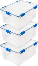 Iris Usa 60 Quart Weatherpro Plastic Storage Box, 3 Pack, Clear With Blue - £93.75 GBP