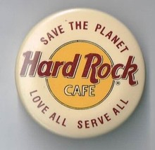 Hard Rock Cafe Save the Planet Love all Serve All 1&quot; pin back button Pin... - $24.16