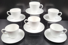 6 Corning Centura White Coupe Cups Saucers Set Vintage Drink Retro Glassware Lot - £31.12 GBP
