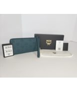 New MCM Aren Zip Around Wallet in Embossed Monogram Leather Teal - £331.09 GBP