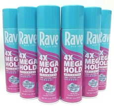 ( LOT 6 ) RAVE Unscented Hair Spray 24 Hour 4X Mega Hold Each 11 oz Each NEW - £38.78 GBP
