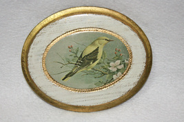 Vintage Wood Bird Plaque - Finch Art - Oval Plaque - Made in Italy - £7.67 GBP