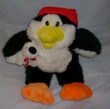16&quot; Vintage 1993 Commonwealth Christmas Penguin W Bear Stuffed Animal Toy Plush - £26.03 GBP
