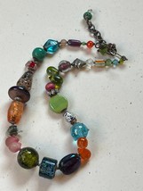 Estate Colorful Fused Art Glass Various Size Shaped Beads Necklace – 16 inches - £18.95 GBP