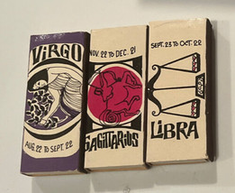 Lot 3 Horoscope Matchbox Virgo Libra Sagittarius Matchbox Empty - $9.89